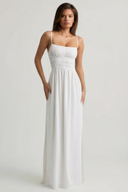 Oh Polly Olyssia robe maxi blanche bretelles smockée