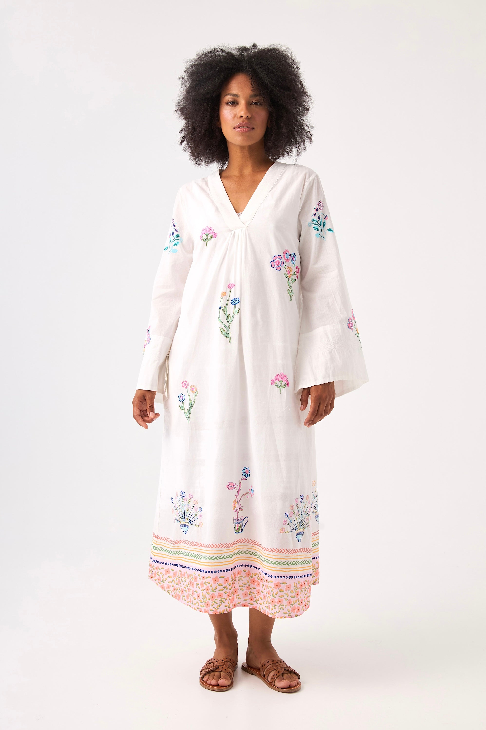 Chicosoleil Robes Robe Sharleen blanc brodé coton S