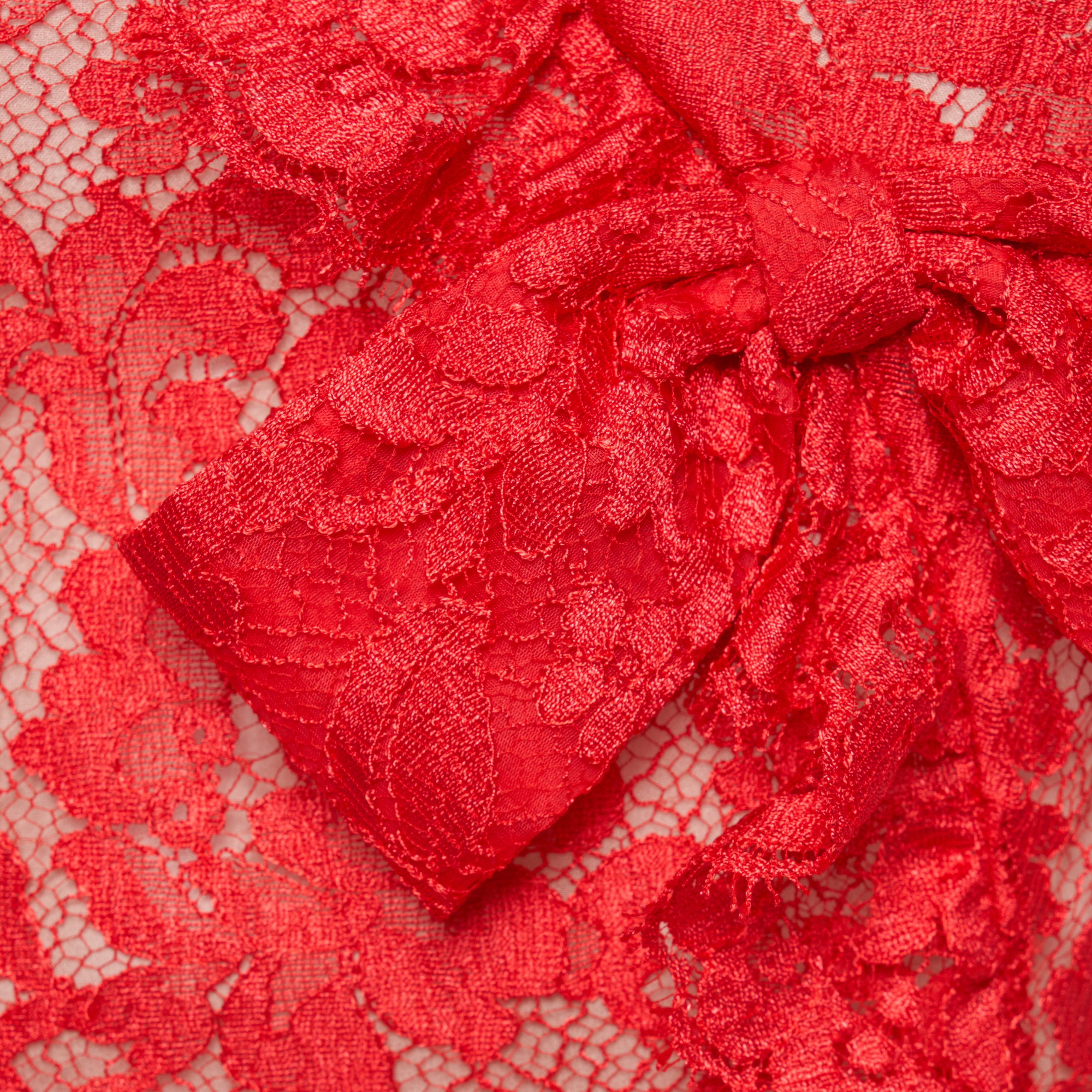Alessandra Rich Dresses Lace Robe dentelle rouge col montant