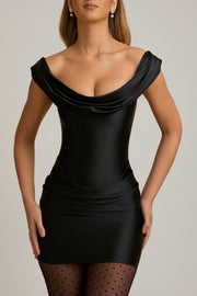 Oh Polly Maeve 11994 mini robe satin noire épaules dénudées