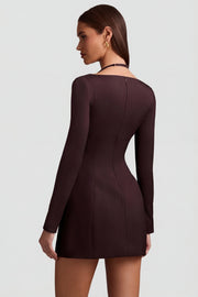 Oh Polly Dresses Ksenia robe mini marron chocolat rayures trapèze