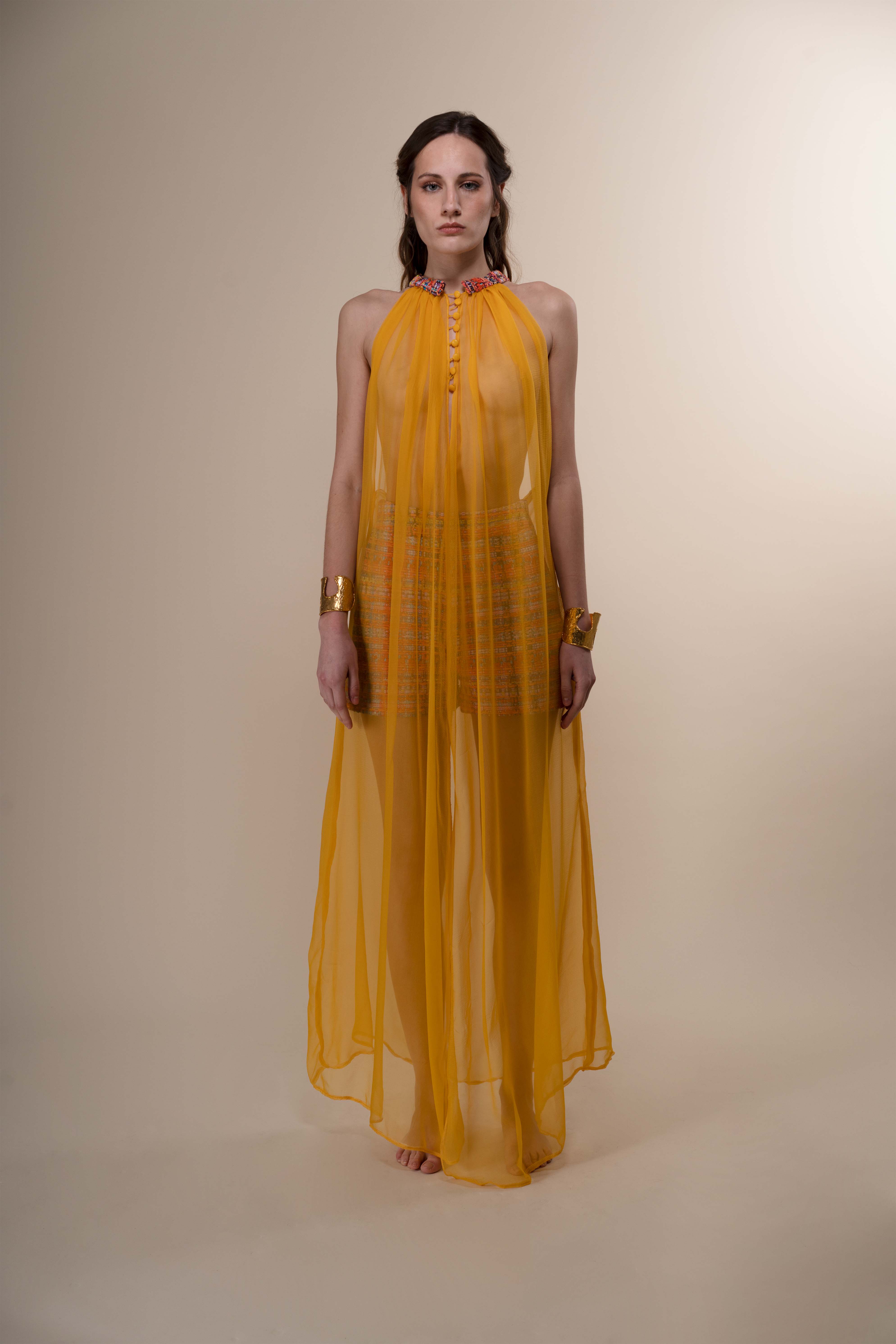 The Ethiquette Gaia top mousseline jaune col tweed taille M