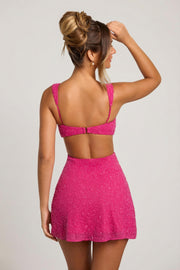 Oh Polly Emilion 7424 mini robe fuchsia perlée dos nu