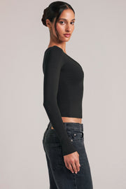 Oh Polly Tops 15988 top noir col V manches longues
