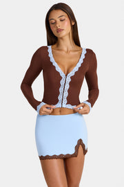 Oh Polly Laksila gilet court dentelle marron cocoa