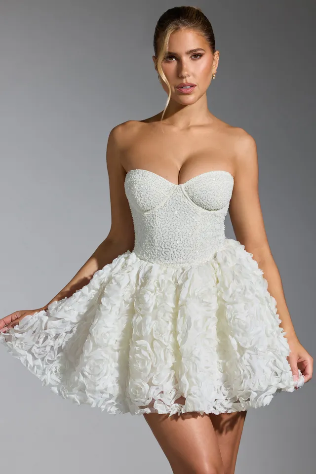 Oh Polly Embellished Evanthe 8064 robe mini corset blanc fleurs