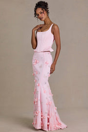 Oh Polly Embellished Tulle Skirt Jupe Rose Clair Brodée