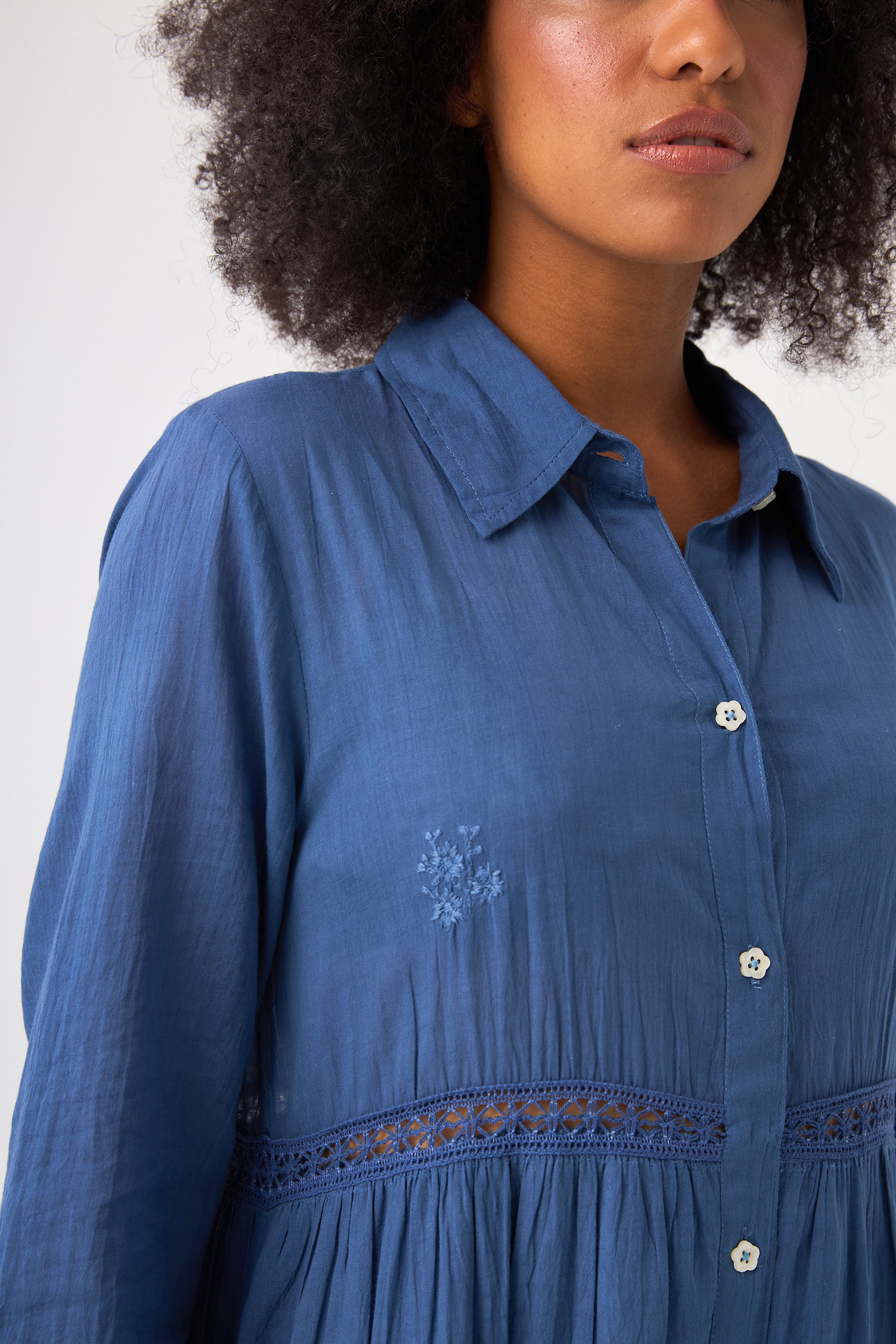 Chicosoleil Robes Selena robe longue coton bleu drone