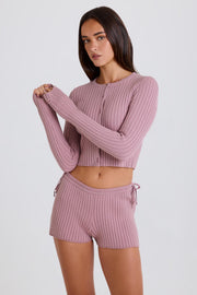 Oh Polly short mini maille côtelée mauve cordon
