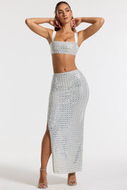Oh Polly Embellished Siona jupe maxi argent strass fendue