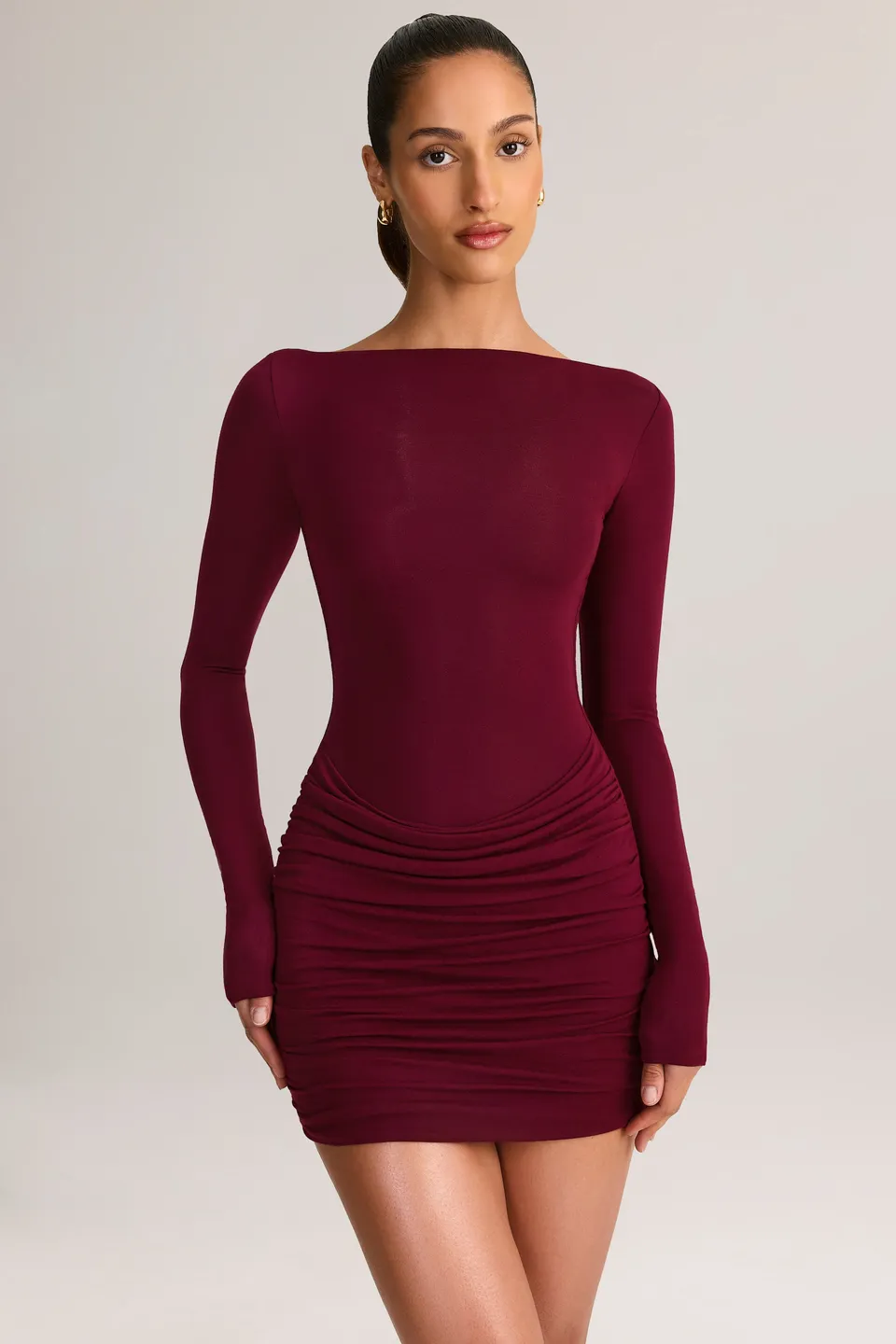 Oh Polly Eska 15460 robe bodycon bordeaux modal mini
