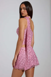 Oh Polly Adhara micro mini jupe rose taille basse strass