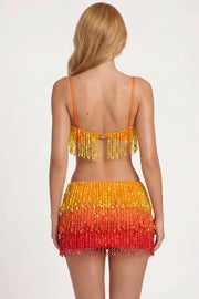 Oh Polly Skirts Nessa mini jupe orange ombré à franges