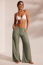 Oh Polly Trousers pantalon plage vert clair large crinkle