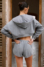 Oh Polly sweat gris foncé zip hoodie court coton