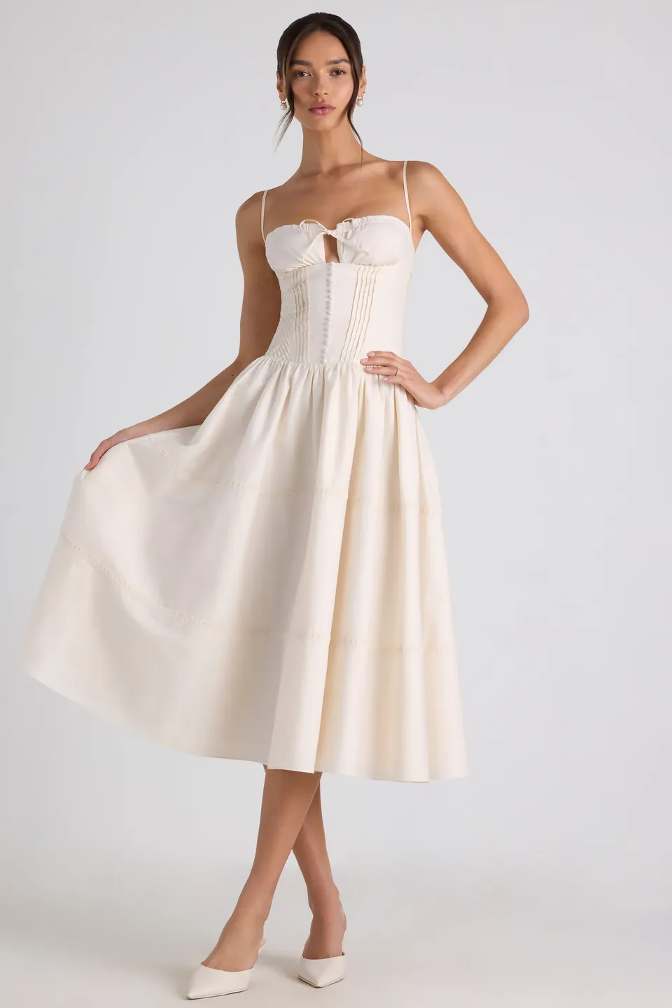 Oh Polly Esmeralda Robe midi ivoire dentelle coton