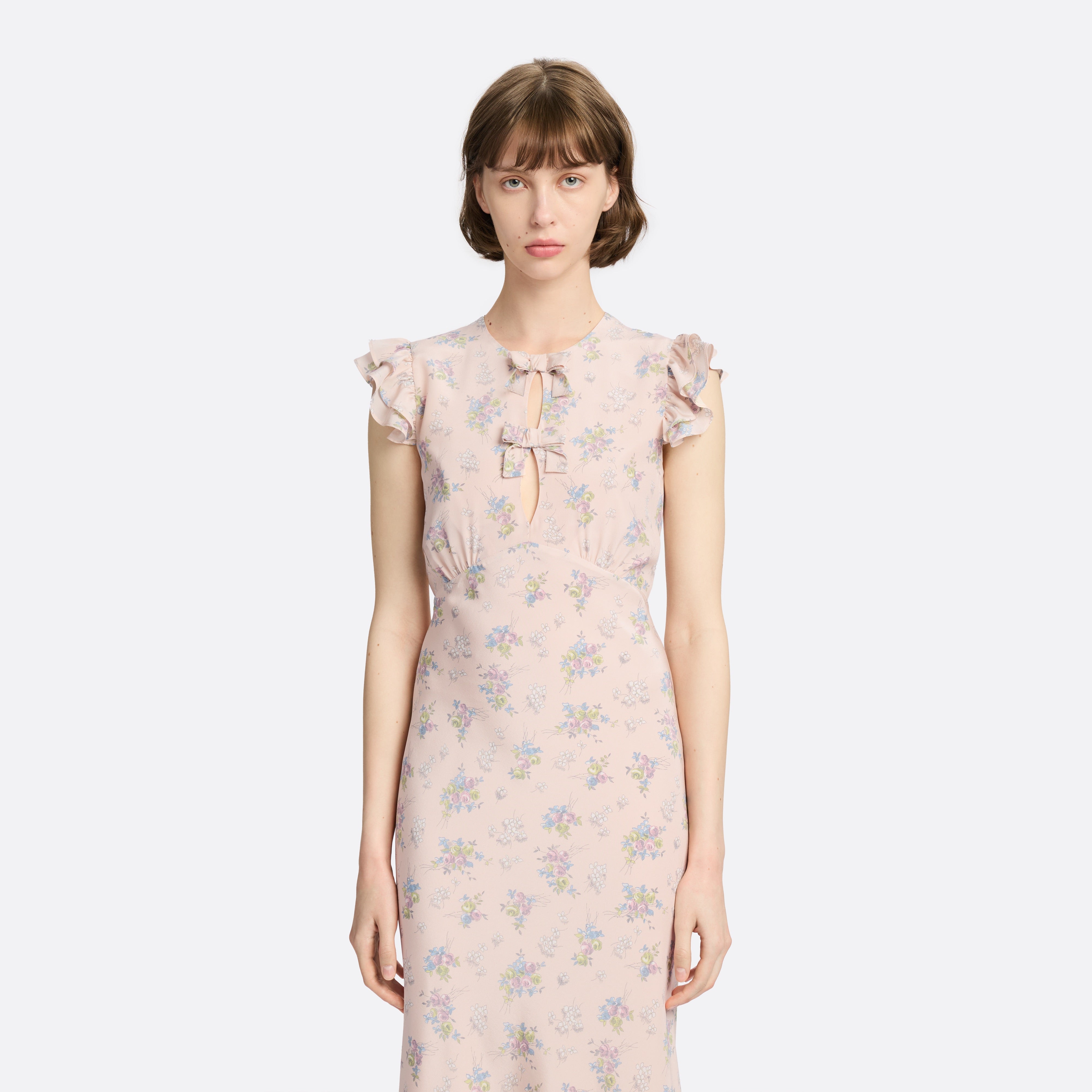 Alessandra Rich Dresses robe midi soie rose fleurie volants