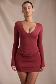 Oh Polly Eilise Robe mini manches longues rouge brique