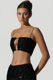 Oh Polly Embellished Ariana 12369 crop top noir sequins