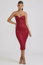 Oh Polly Embellished Eisley robe midi rouge perles