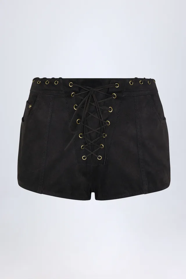 Oh Polly Parva Short Simili Daim Noir à Lacets