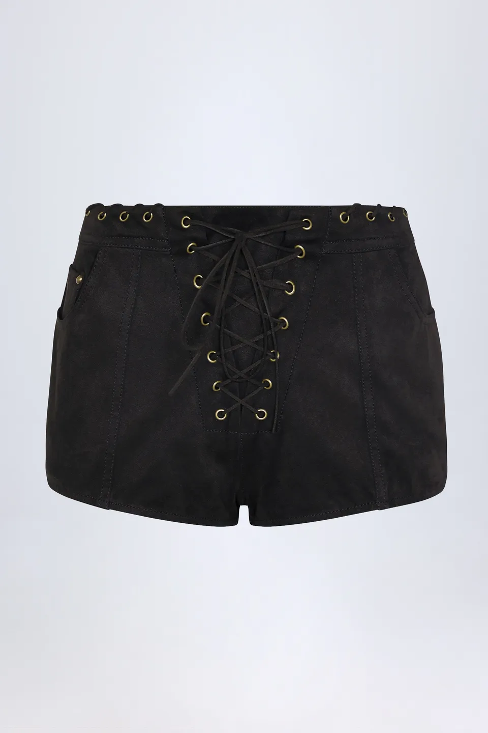 Oh Polly Parva Short Simili Daim Noir à Lacets