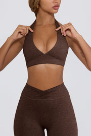 Bo+Tee brassiere sport marron pecan col V chiné