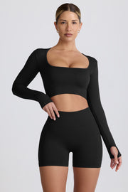 Oh Polly Super Sculpt BT2164 crop top noir manches longues sculptant
