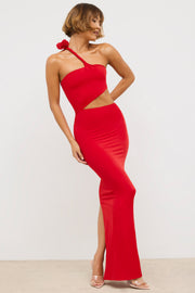 Oh Polly Kalina Robe Maxi Asymétrique Rouge Scarlet Jersey