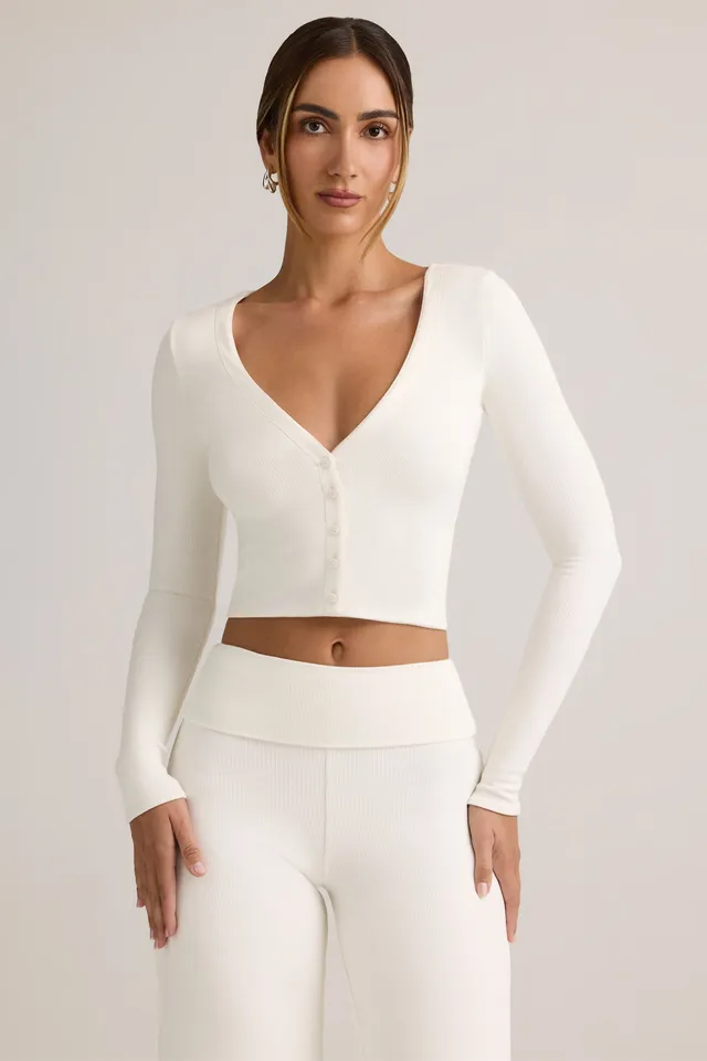 Oh Polly Kiva gilet court blanc côtelé modal boutons