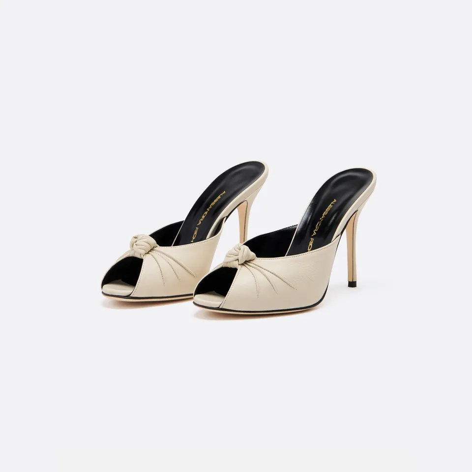 Alessandra Rich Shoes mules cuir ivoire nœud talon 10,5 cm
