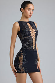 Oh Polly Joni mini jupe noire mi-taille strass dentelle