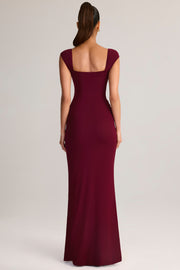 Oh Polly Elva Robe Maxi Bordeaux Col Cœur Modal Fendue