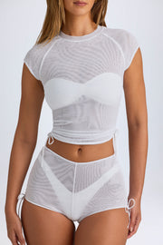 Oh Polly Santana top cropped blanc mesh transparent