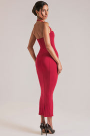 Oh Polly 15985 robe midaxi halter bustier rouge Cherry Red