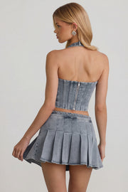 Oh Polly Laika 1366 mini jupe jean bleu clair plissée