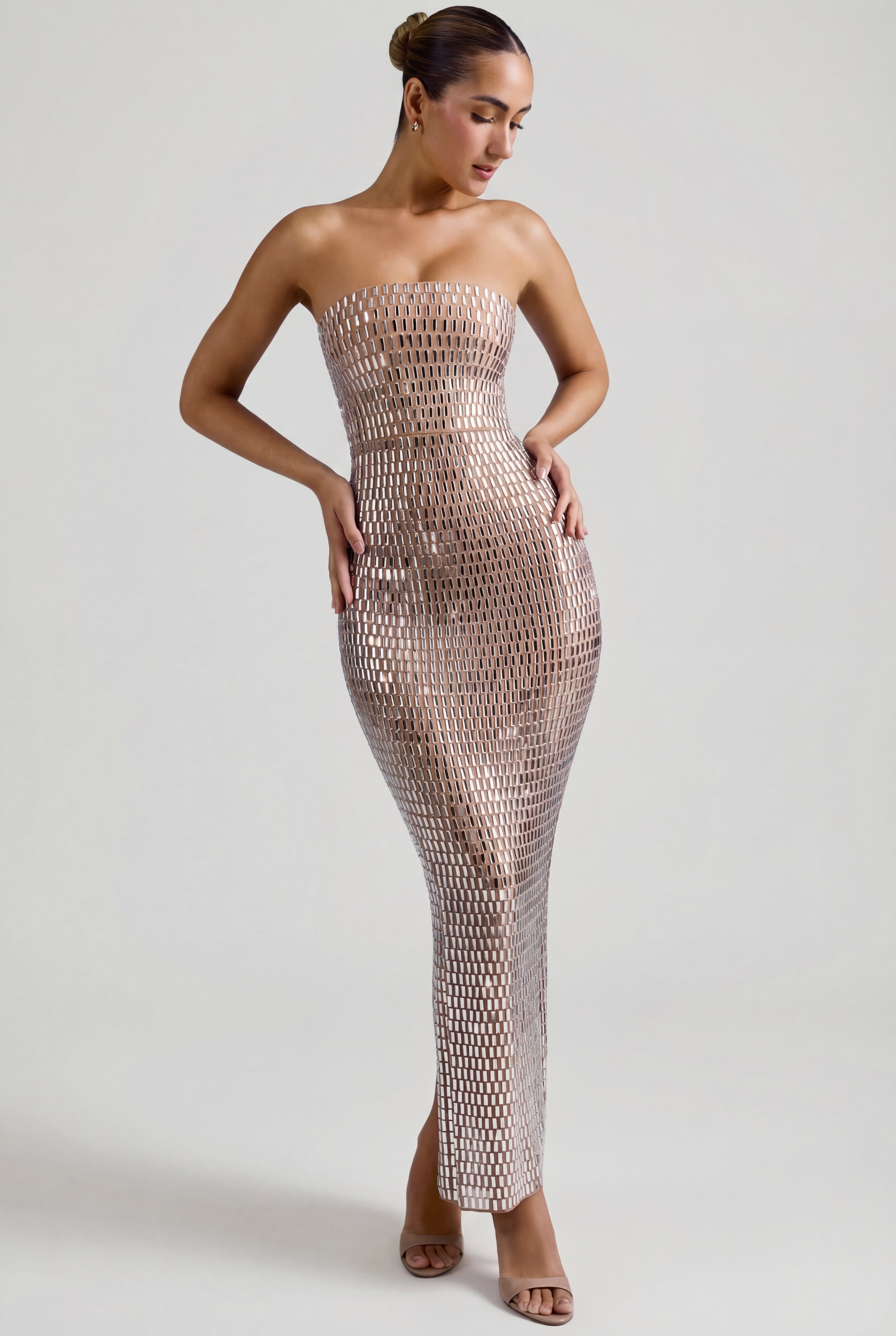 Oh Polly Amaya robe bustier longue amande strass