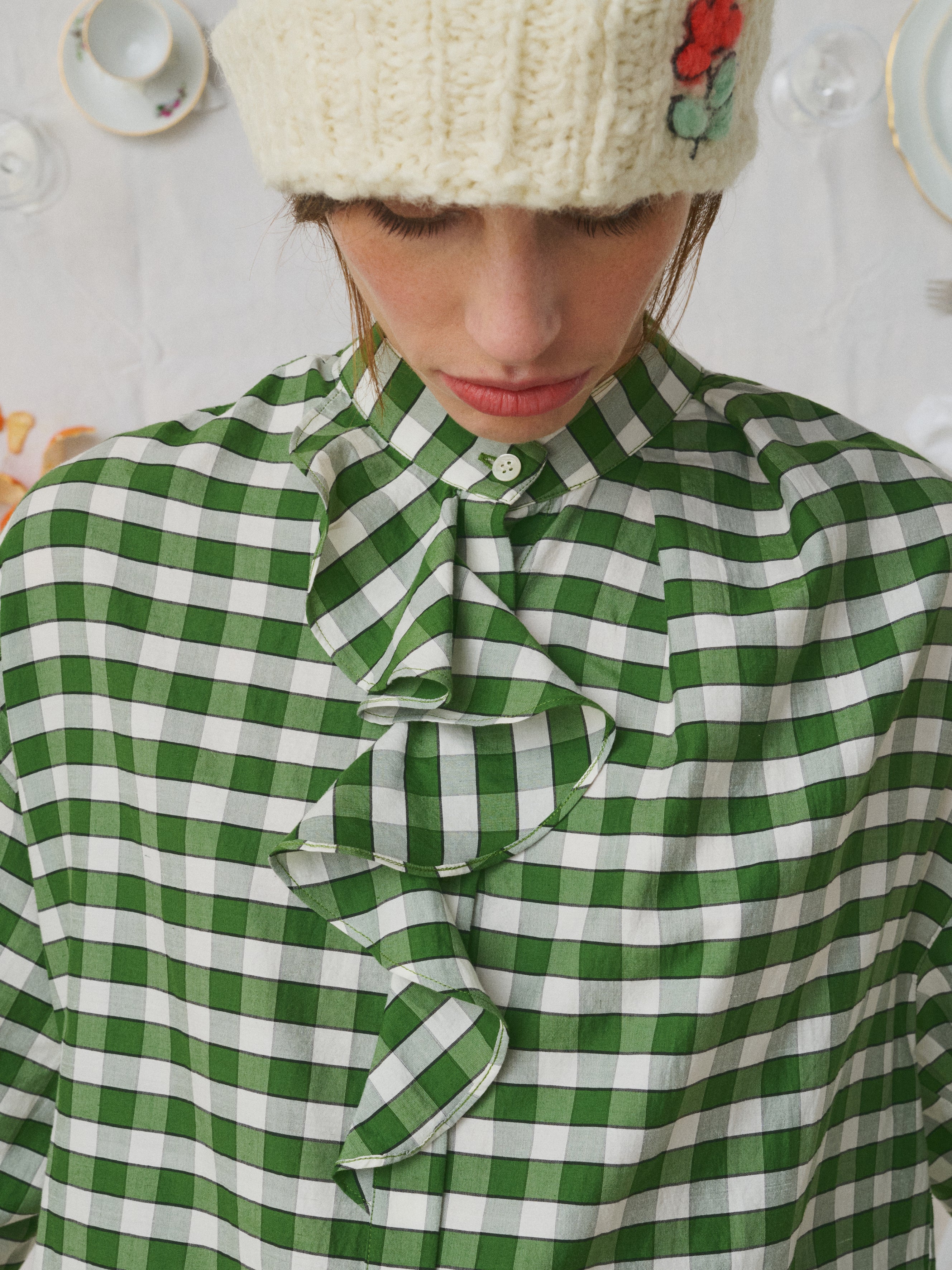 MII Mii à table Chemise Jabo vichy vert volants