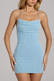 Oh Polly Seychelles robe mini bleu ciel col drapé