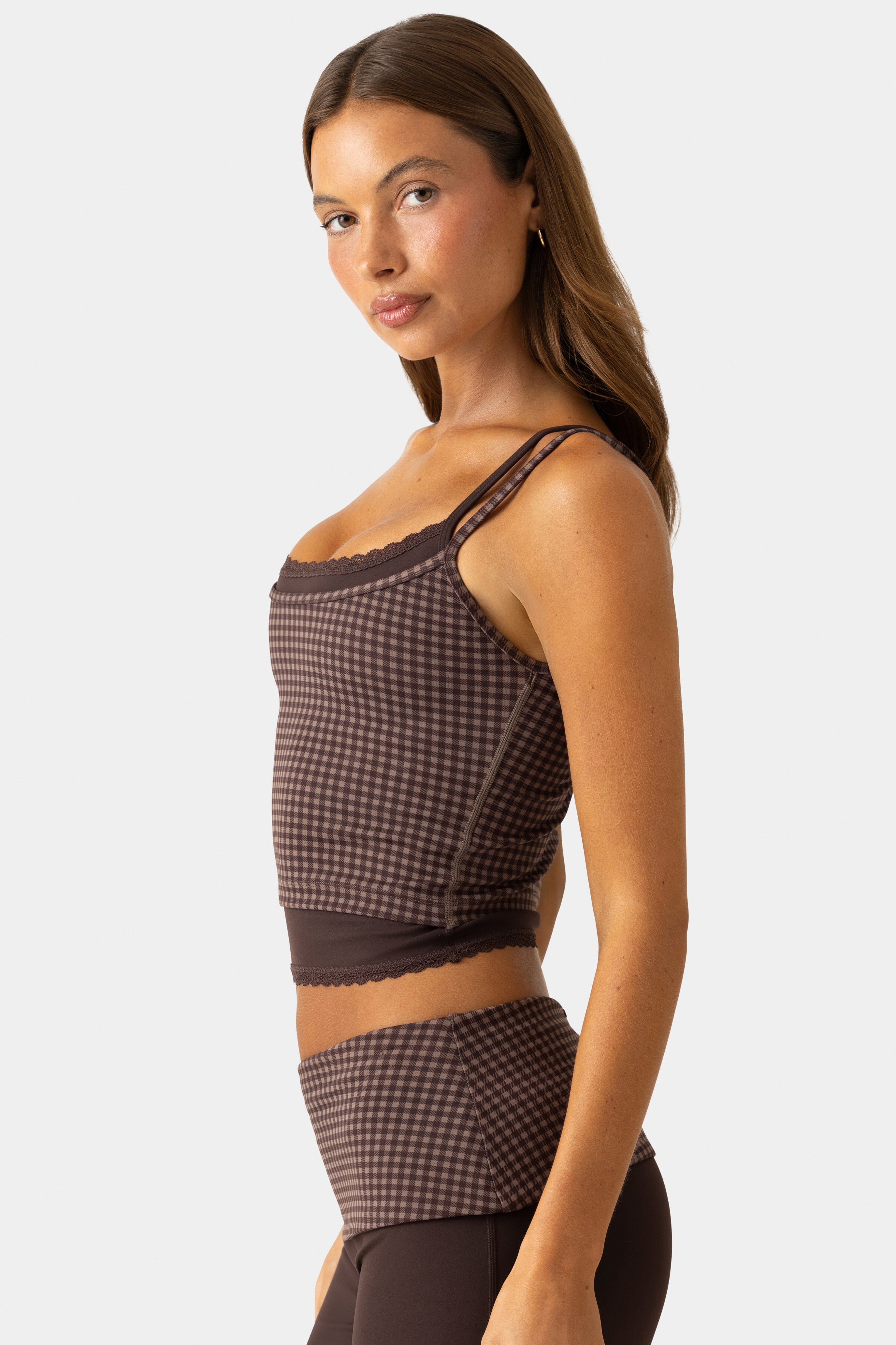 Oh Polly Bo+Tee Tank Top Espresso Gingham