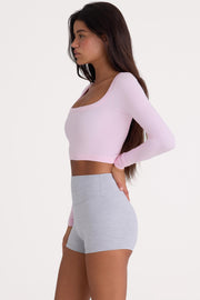 Oh Polly Tops BT2478 Top Crop Rose Poudre Côtelé