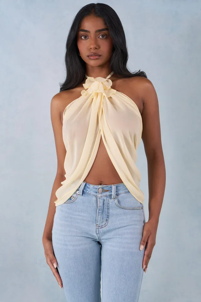 Oh Polly Virelle Haut Dos-Nu Halter Jaune Beurre Chiffon