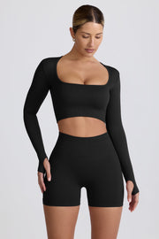 Oh Polly Super Sculpt BT2164 crop top noir manches longues sculptant