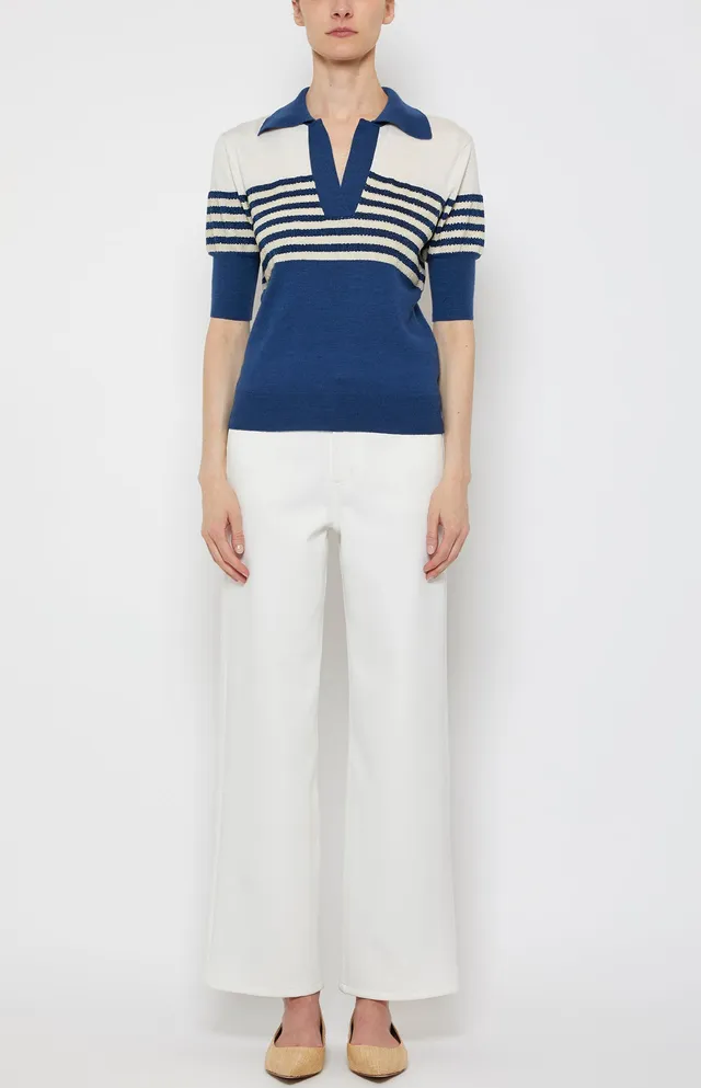 Prabal Gurung Knits Embroidered polo bleu marine rayé