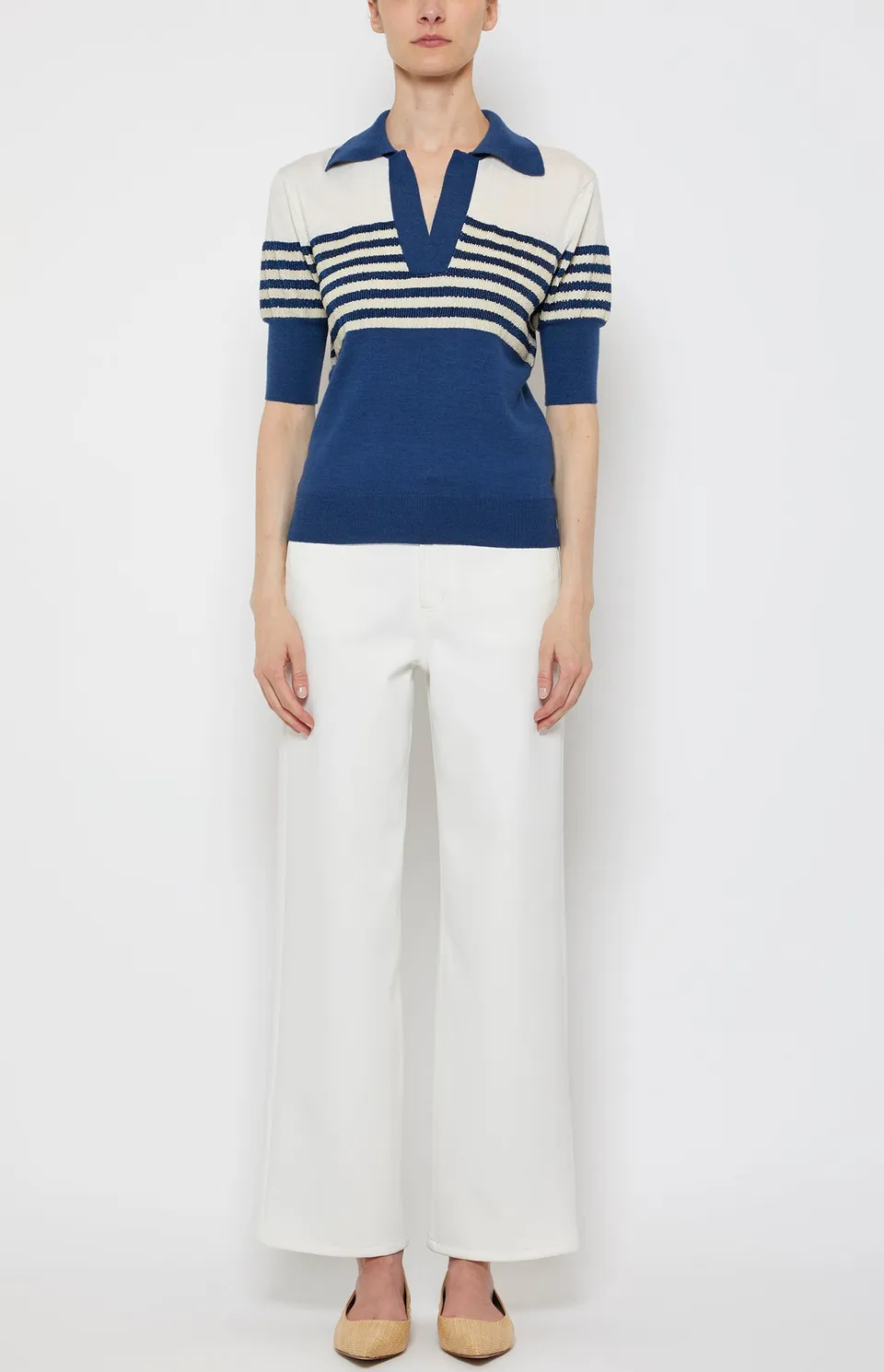 Prabal Gurung Knits Embroidered polo bleu marine rayé