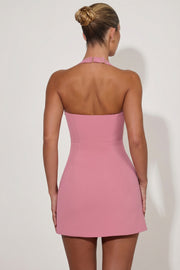 Oh Polly Lenore robe mini rose poudré col licou satin