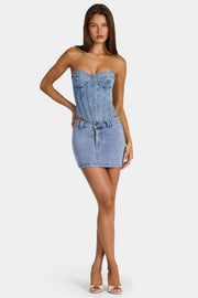 Oh Polly Skirts mini jupe jean taille basse bleu moyen
