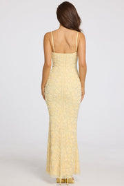 Oh Polly Valora robe maxi jaune beurre perles col carré