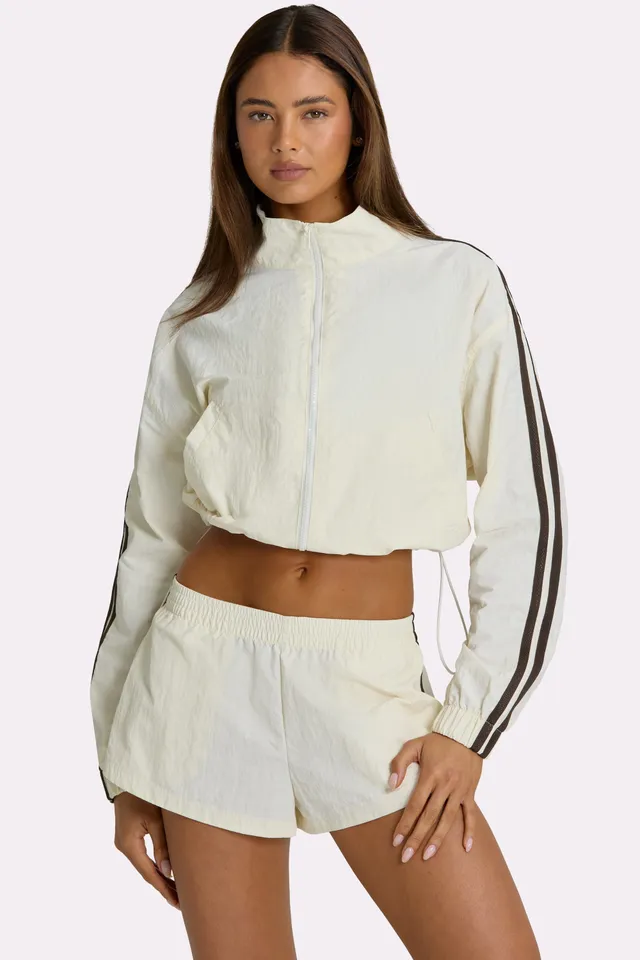 Oh Polly Woven Zip-Up Track Jacket veste coconut cropped