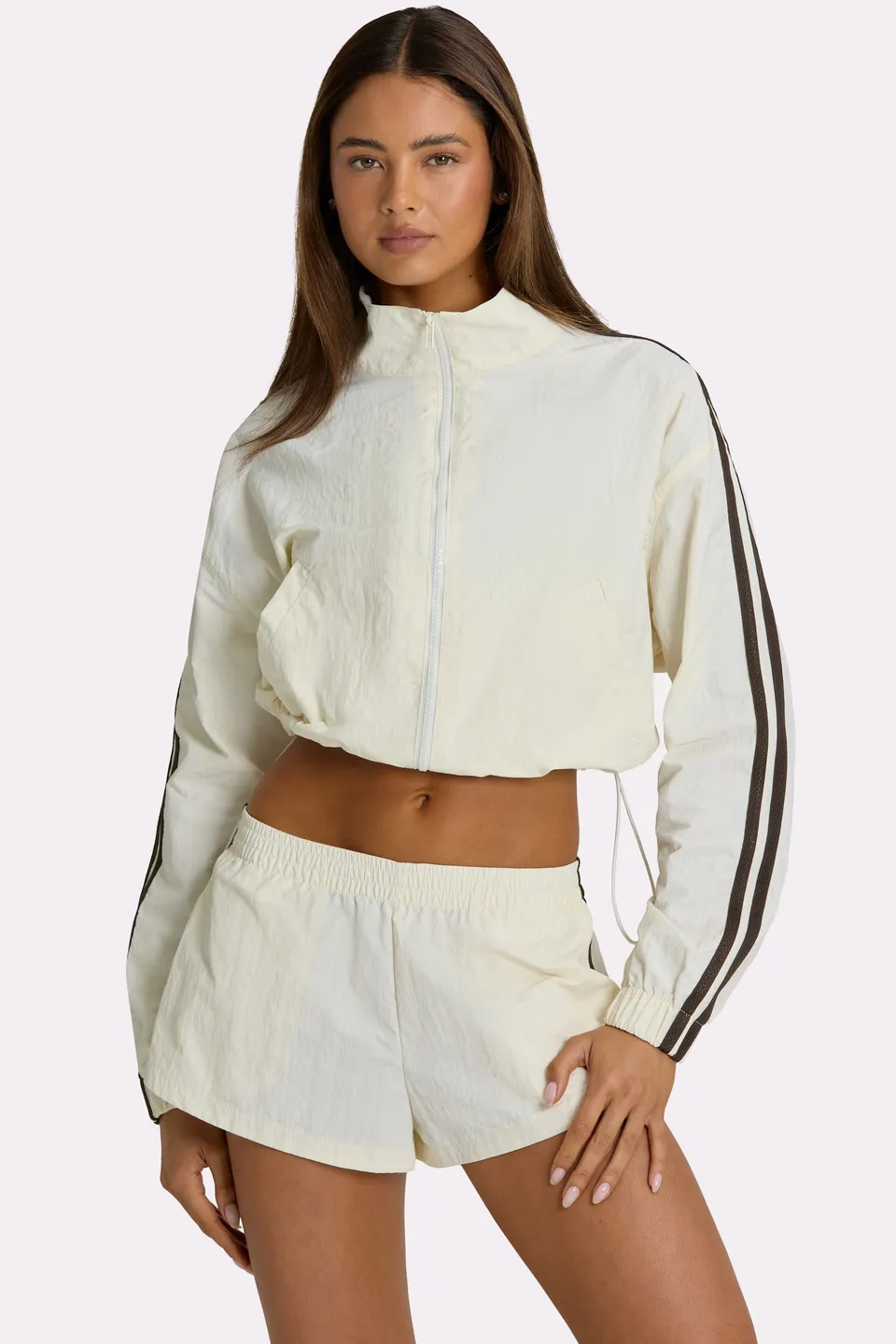Oh Polly Woven Zip-Up Track Jacket veste coconut cropped